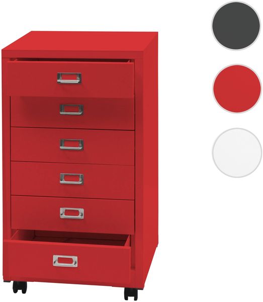Rollcontainer HWC-L49, Schubladenschrank Stahlschrank Aktenschrank, Metall 75x40x41cm 6 Schubladen ~ rot Bild 10