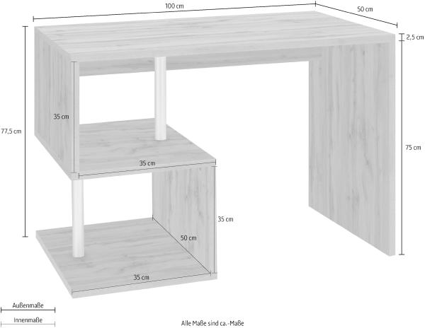 Schreibtisch >Esse Angolo< (BxHxT: 100x77,5x50 cm) in weiß - 100x77,5x50 (BxHxT) Bild 4