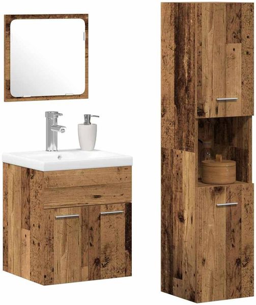 vidaXL Badezimmermöbel-Set mit Schubladen 4 pcs Altholz Holzwerkstoff 3332570 Bild 3