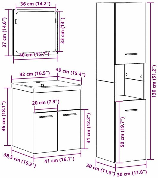 vidaXL Badezimmermöbel-Set mit Schubladen 4 pcs Altholz Holzwerkstoff 3332570 Bild 12