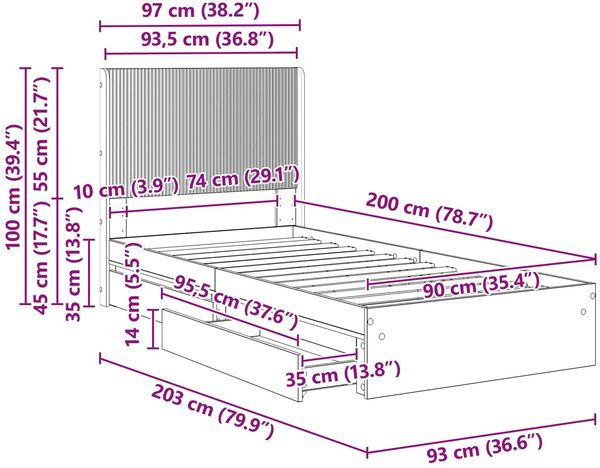 vidaXL Bettgestell mit Stauraum und Kopfteil Sonoma-Eiche 90 x 200 cm 3414057 Bild 11