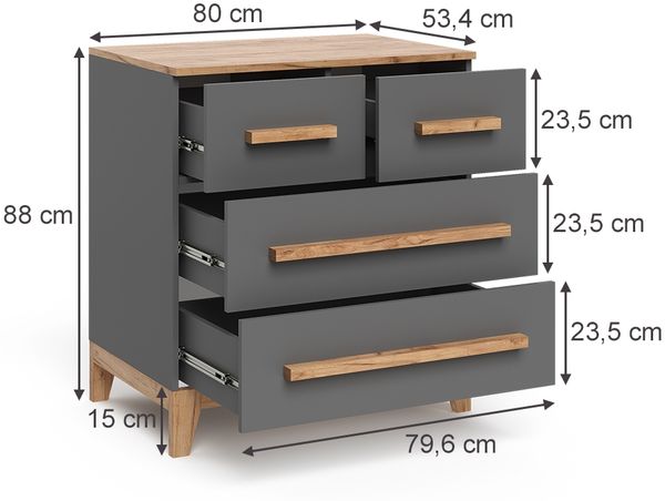 Kommode Malia Grau/Artisan 80 x 88 cm mit 4 Schubladen Vitalispa Bild 2