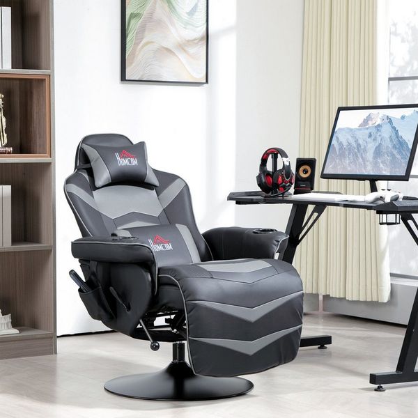 HOMCOM Massagesessel mit Massagefunktion, mit hohe Rückenlehn und Kissen (Fernsehsessel, 1-St, Relaxsessel), für Wohnzimmer, Schwarz+Grau