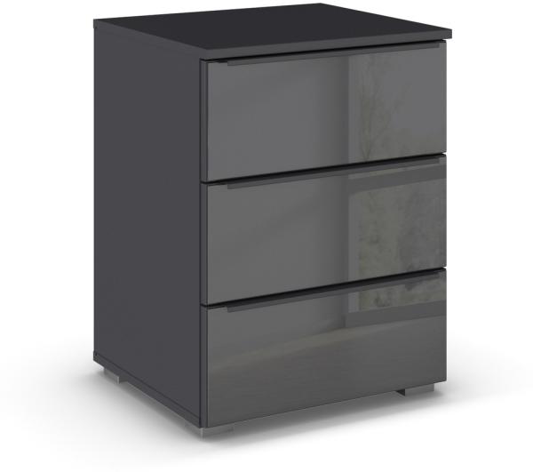 Nachtkommode >Modesty< in Glas basalt / grau metallic - 47x62x42 (BxHxT)
