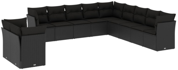 vidaXL 11-tlg. Garten-Sofagarnitur mit Kissen Schwarz Poly Rattan 3217875