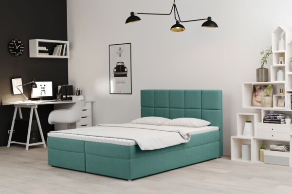 Boxspringbett Schlafzimmerbett FRASCO 140x220cm in Stoff Soro Türkisblau