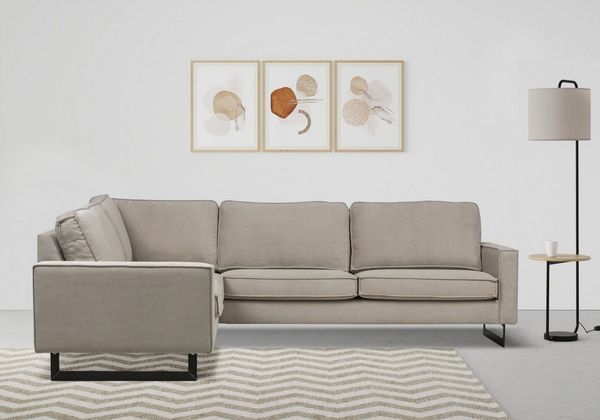 Places of Style Ecksofa Pinto, 250/290 cm, langer Schenkel, XXL, Ottomane, Cord, Feincord, Luxus-Microfaser Leder und Chenille