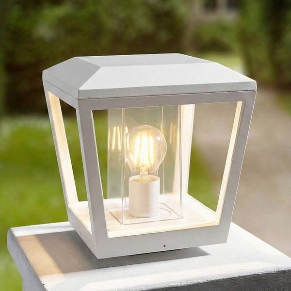 Lucande Außen-Stehlampe Dunia, Metall, Weiß IP54, 1 x 15 W LED
