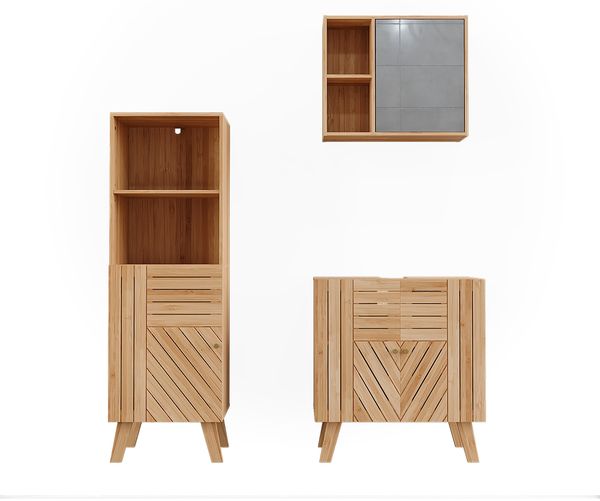 Badmöbel-Set Lucie Bambus 3 Teile, mit Midischrank Vicco