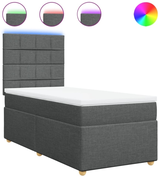 vidaXL Boxspringbett mit Matratze Dunkelgrau 90x190 cm Stoff 3293436