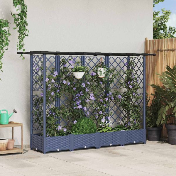 vidaXL Hochbeet mit Rankgitter und Dach Grau 202,5 x 40 x 121 cm PP 42032571