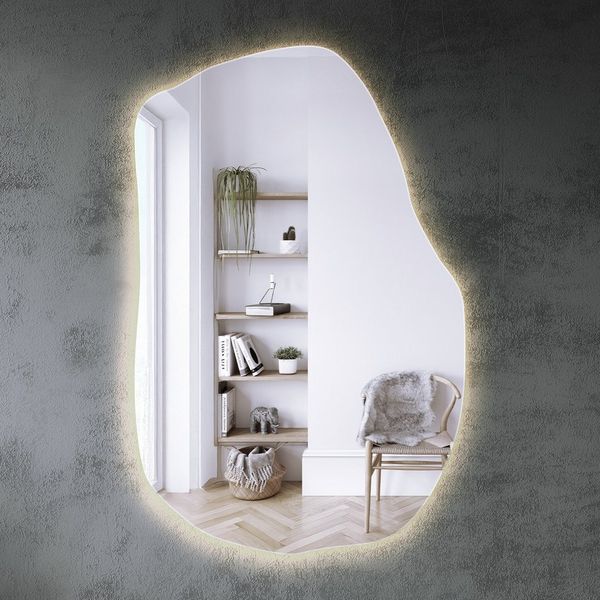 Tulup LED-Lichtspiegel Asymmetrischer Spiegel Beleuchtet Unregelmäßiger Spiegel Mit LED