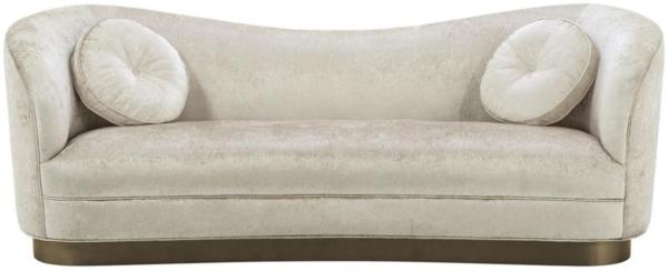 Casa Padrino Luxus Wohnzimmer Sofa Weiß-Beige / Bronze 230 x 85 x H. 82 cm - Gebogene Luxus Couch mit 2 dekorativen Kissen