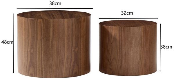 NJLyuhome Couchtisch Wohnzimmertisch, 2-teiliges Beistelltisch-Set Holzoptik aus MDF (2-St), rund & platzsparend – Durchmesser 38 cm/32 cm, Höhe 48 cm/38 cm