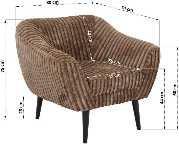 Polstersessel PIRS 1 skandinavischer Design 1-Sitzer, Sessel mit Wellenfederung, schwarze Füße, Einzelsessel, Hoher Sitzkomfort - Braun Cord Bild 5