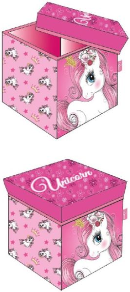 Einhorn Aufbewahrungsbox mit Sitzfunktion zusammenklappbar – 30x30x30 cm für Kinderzimmer
