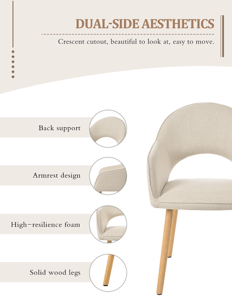 GOEURVANT 1316 Esszimmerstühle 2er-Set, Webstoff - Beige Bild 7
