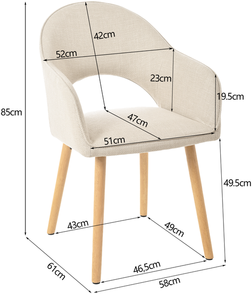 GOEURVANT 1316 Esszimmerstühle 2er-Set, Webstoff - Beige Bild 6