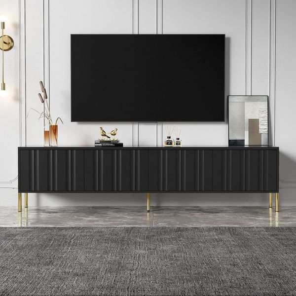BlingBin Lowboard TV-Schrank Fernsehschrank (1 St, mit 4 Türen und goldenen Füßen), Gerilltes Türdesign,190×38×48cm