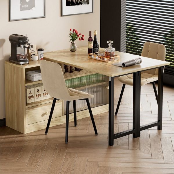 Flieks Bartisch mit Aufbewahrungsschrank (Set, 2-St, 360° drehbar, 40-80cm erweiterbare Tischplatte), ausziehbar Esstisch mit Sideboard klappbar Stehtisch mit Stauraum