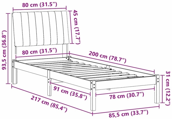 vidaXL Bettrahmen mit Kopfteil Braun 80 x 200 cm Massives Kiefernholz 878921 Bild 10