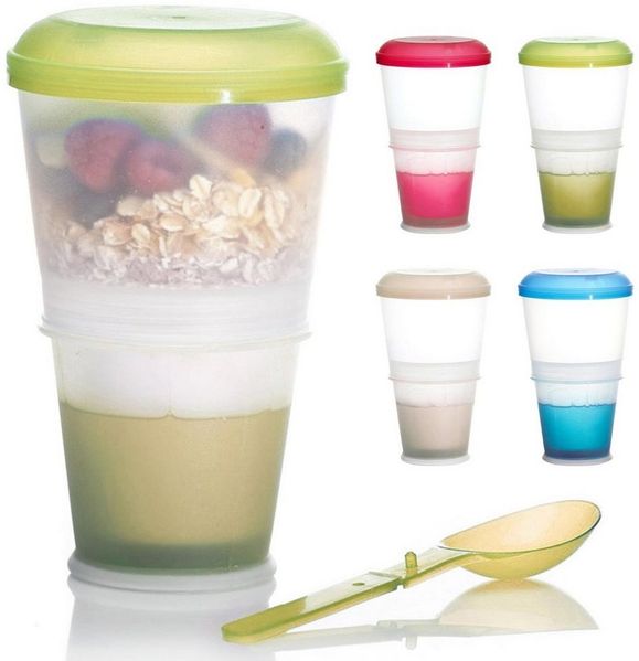 Goods+Gadgets Aufbewahrungsbecher GOODS+GADGETS Müsli To-Go Becher 2in1 mit Kühlfach & Klapp-Löffel, (Milchkühlfach & Klapp-Löffel), Joghurt 2-Go Reise-Becher
