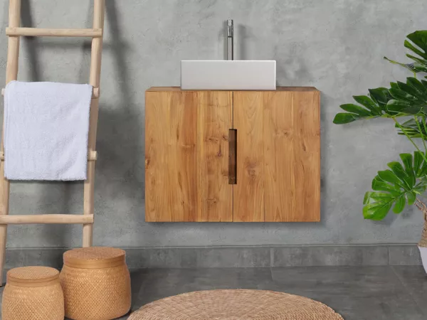 Vente-unique - SAWAN Waschbeckenmöbel Holz, Platte Beige - B 55 cm x H 60 cm x L 80 cm