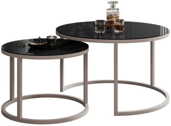 Lookway Couchtisch CIRI 2in1 GLASS KASCHMIR (2er-Set), Durchmesser: ⌀70 cm und ⌀50 cm