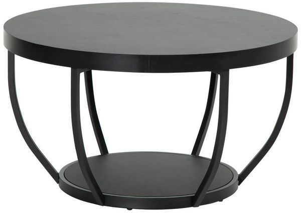 Home Collective Couchtisch Beistelltisch rund Ø 80 cm moderner Wohnzimmertisch mit 2 Ablagen (ideal als Büro Ablagetisch oder als Wohnzimmer Deko), hochwertiges Design mit Metallgestell, stabile Tischplatte, schwarz