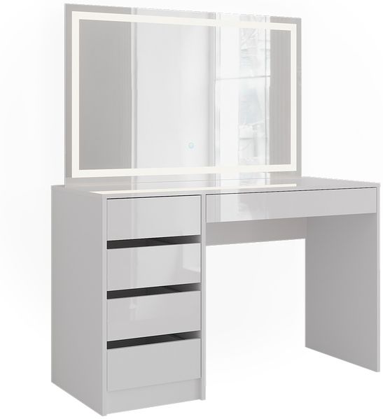 Schminktisch Sherry Weiß/Weiß Hochglanz 119.8 cm mit LED-Spiegel Vicco