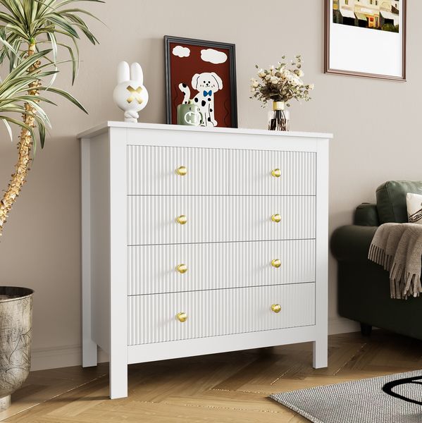Kommode 79 x 80,5 x 39,5 cm mit 5 Schubladen, goldfarbenen Griffen und strukturierter Oberfläche