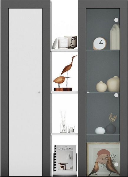 xonox. home Wohnen Orion Aufsatzvitrine Vitrine in Front weiß Nb, Korpus Anthrazit grau Nb. ca. 102 x 141 x 27 cm