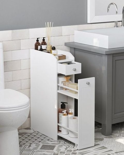 Vasagle Badkommode Badezimmerschrank Toilettenschrank mit Schubladen, MDF Weiß, 40 x 18 x 70 cm