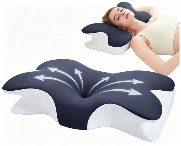 wohnTRAUM24 Nackenstützkissen Orthopädisches Nackenkissen, Memory Foam, Ergonomisches Schlafkissen, Füllung: Memory- & Polyetherschaum, Seitenschläfer, Bauchschläfer, Rückenschläfer