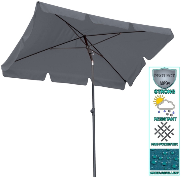 Quick Star Sonnenschirm Sonnenschirm 2x1,25m Rechteckig Grau, LxB: 125x200 cm, Abknickbar, Drehbar, Höhenverstellbar