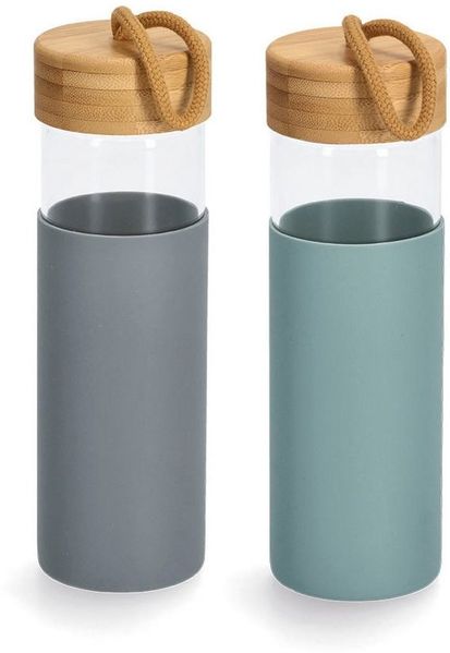 Zeller Present Trinkflasche, 2-teilig, Glas/Bambusdeckel/Siliko, je 500 ml