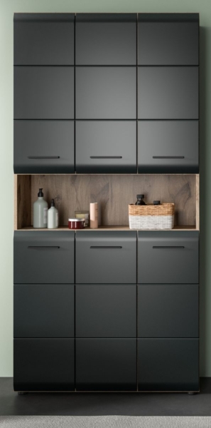 Badezimmer Hochschrank Cover in schwarz und Eiche 90 x 185 cm