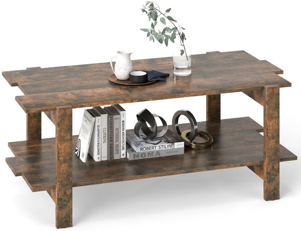 2 Stufiger Couchtisch mit Ablage Kaffeetisch Rechteckiger Beistelltisch Akzenttisch Braun