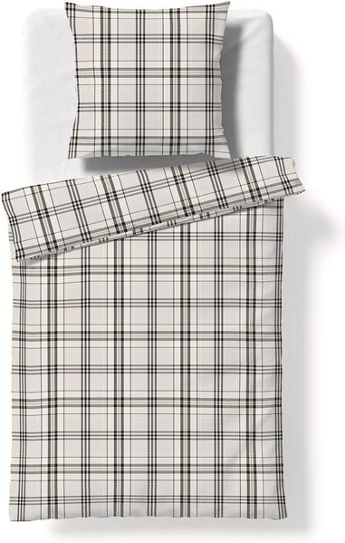 Fleuresse Lech Edelflanell Bettwäsche 155x220 Karo silber grau sand 604465-01 Bild 4