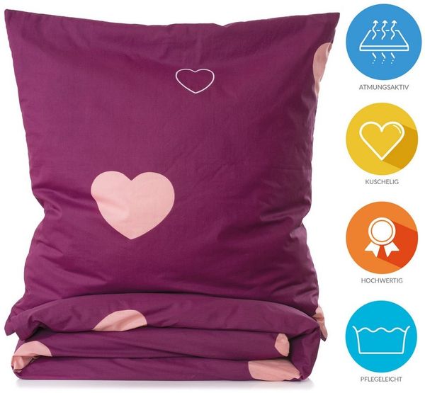 Lavea Kinderbettwäsche Bettwäsche Kinder Herzen Set, mit Reißverschluss, mit Herzmotiv, 100% Baumwolle, 2 teilig, weiche Bezüge für Bettdecke und Kopfkissen