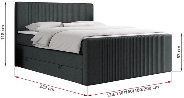 Boxspringbett KING DOREN, mit zwei Bettkästen und einer Multipocket-Matratze - 180x200 - Dunkelgrau Stoff - H3 Bild 6