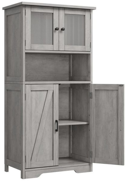 GarveeMore Hochschrank mit 4 Türen,Hochschrank Buffetschrank mit verstellbarem Einlegeboden Vitrinenschrank mit 4 Fächer für Küche Wohnzimmer Badezimmer,128cm