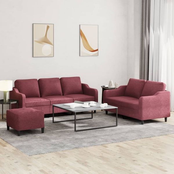 vidaXL 3-tlg. Sofagarnitur mit Kissen Weinrot Stoff 3201848