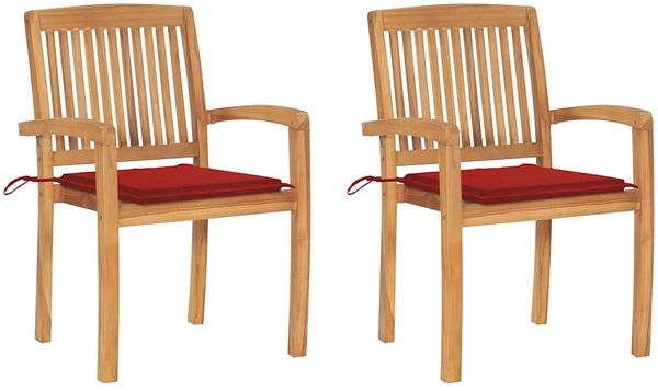 vidaXL Gartenstühle 2 Stk. mit Roten Kissen Massivholz Teak 3063258