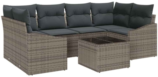 vidaXL Sofa Set mit Kissen mit Speicher 7 pcs Grau Poly-Rattan 3355288