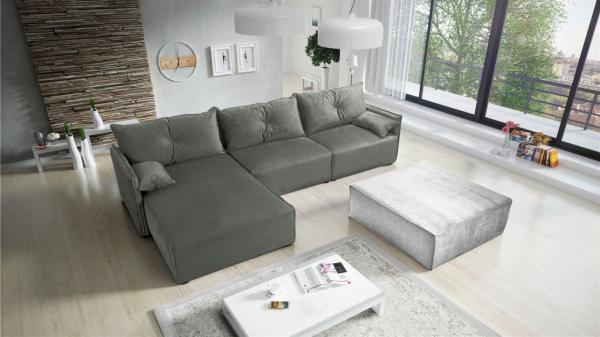 Ecksofa mit Schlaffunktion HUNTER in Stoff Royal Grau Ottomane Links