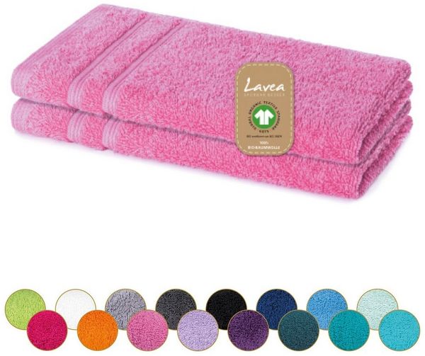 Lavea Gästehandtuch Bali, 30x50cm aus 100% Bio-Baumwolle, einzigartig weiche Gästetücher mit Aufhänger (Set, 2-St), hochwertiges und nachhaltiges Premium Gästetuch – saugstarke Faser