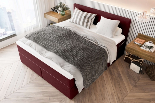 99rooms 'Phönix' Boxspringbett, Bordeaux, 140x200 cm, Webstoff MALMO_NEW