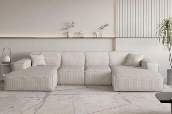 Wohnlandschaft Sofa U-Form CELES PREMIUM XS in Stoff Scala Hellbeige