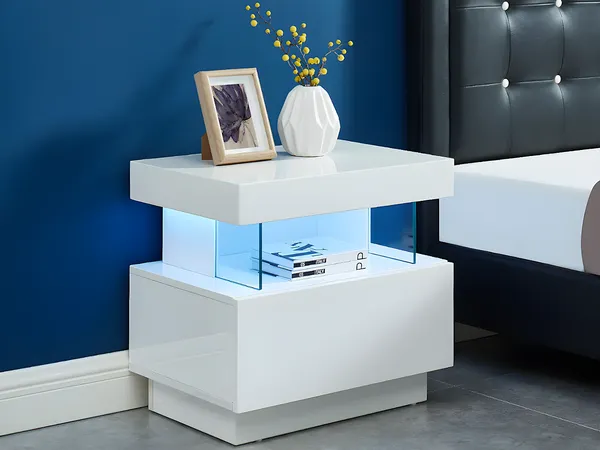 Vente-unique - FABIO Bedside table Holz, Platte Weiß - B 39 cm x H 52 cm x L 57 cm